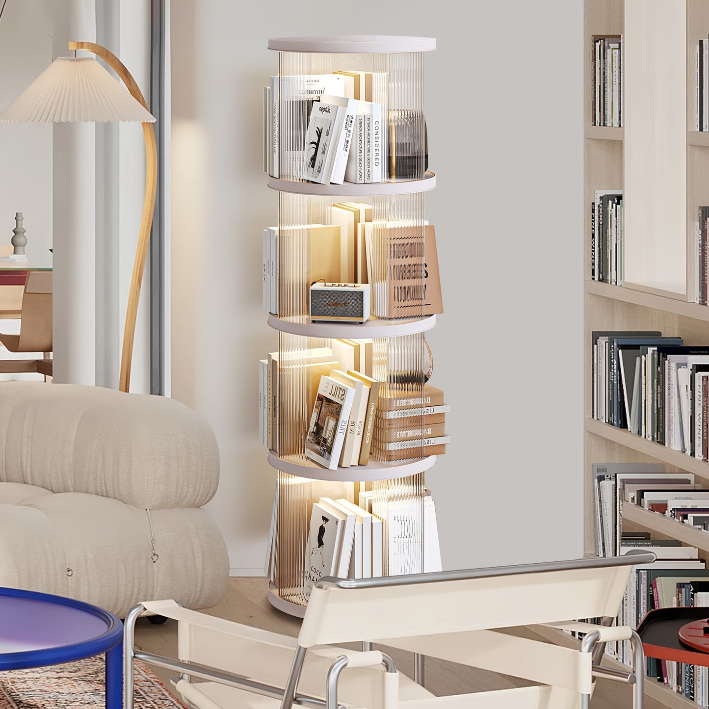 Rotating Corner Bookshelf 4 Tier Floor Standing Organizer
