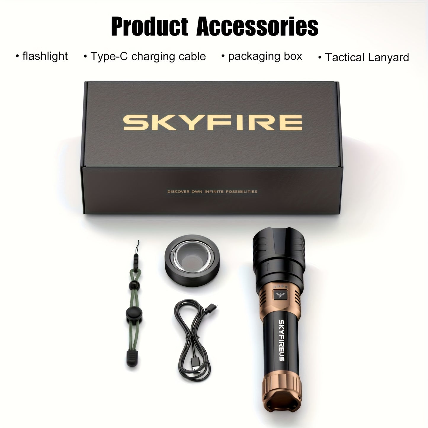 Skyfire Rechargeable LED Flashlight With Adjustable Focus And Modes