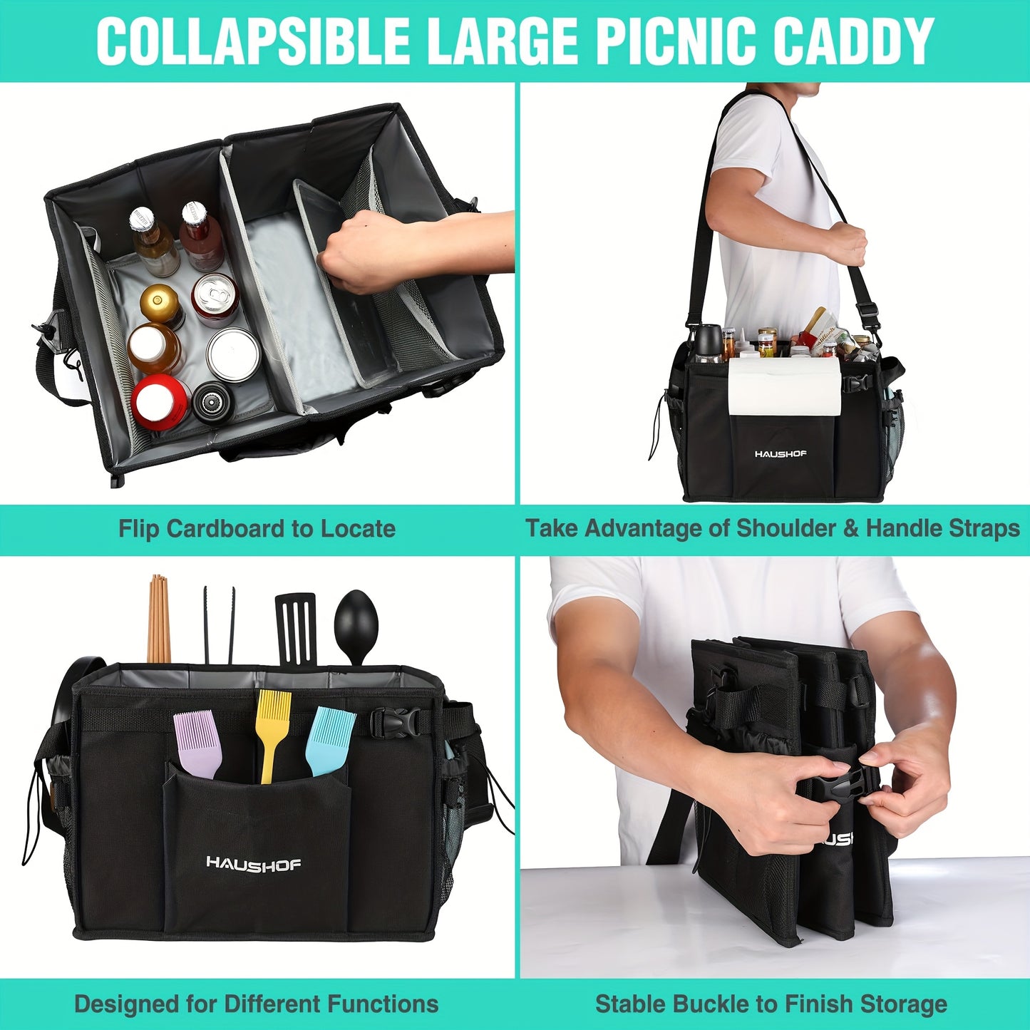 Haushof Foldable Grill Picnic Caddy for Outdoor Cooking