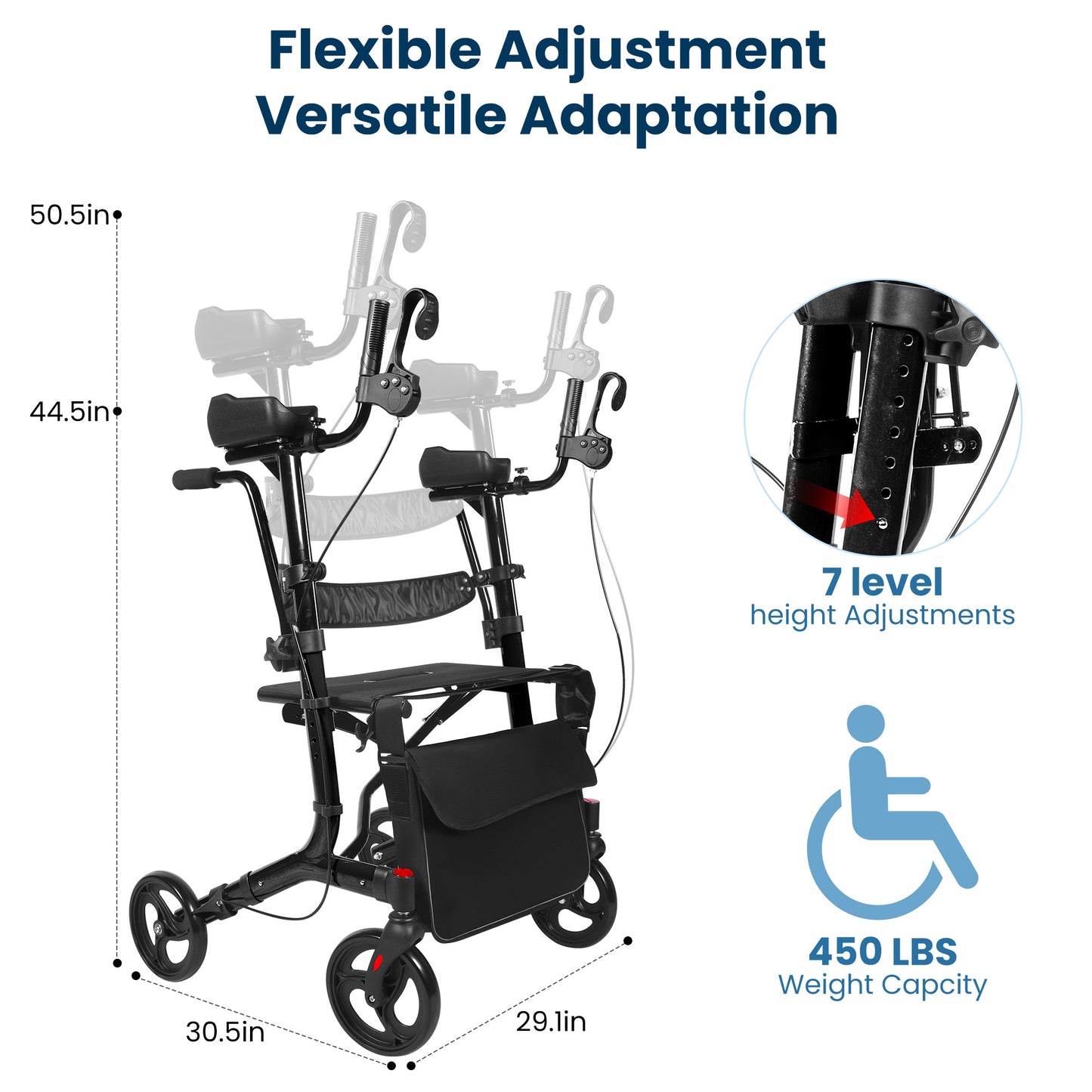 Foldable Rollator Walker Seat For Seniors Adjustable Handles