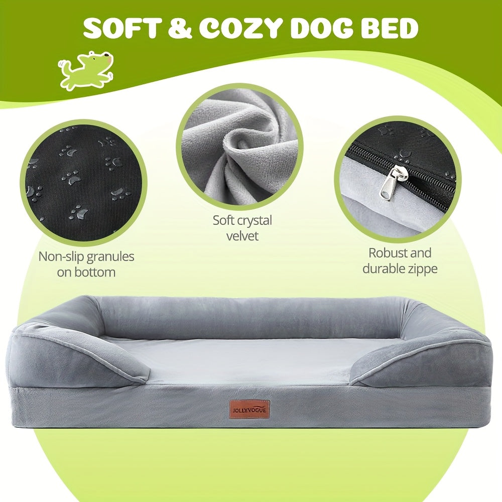 Chew Proof Memory Foam Dog Bed With Anxiety Relief Bolster