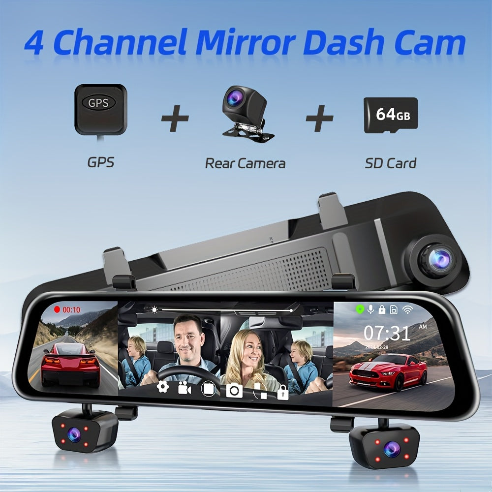 4K Dash Cam Car DVR Mirror Touch Screen Night Vision