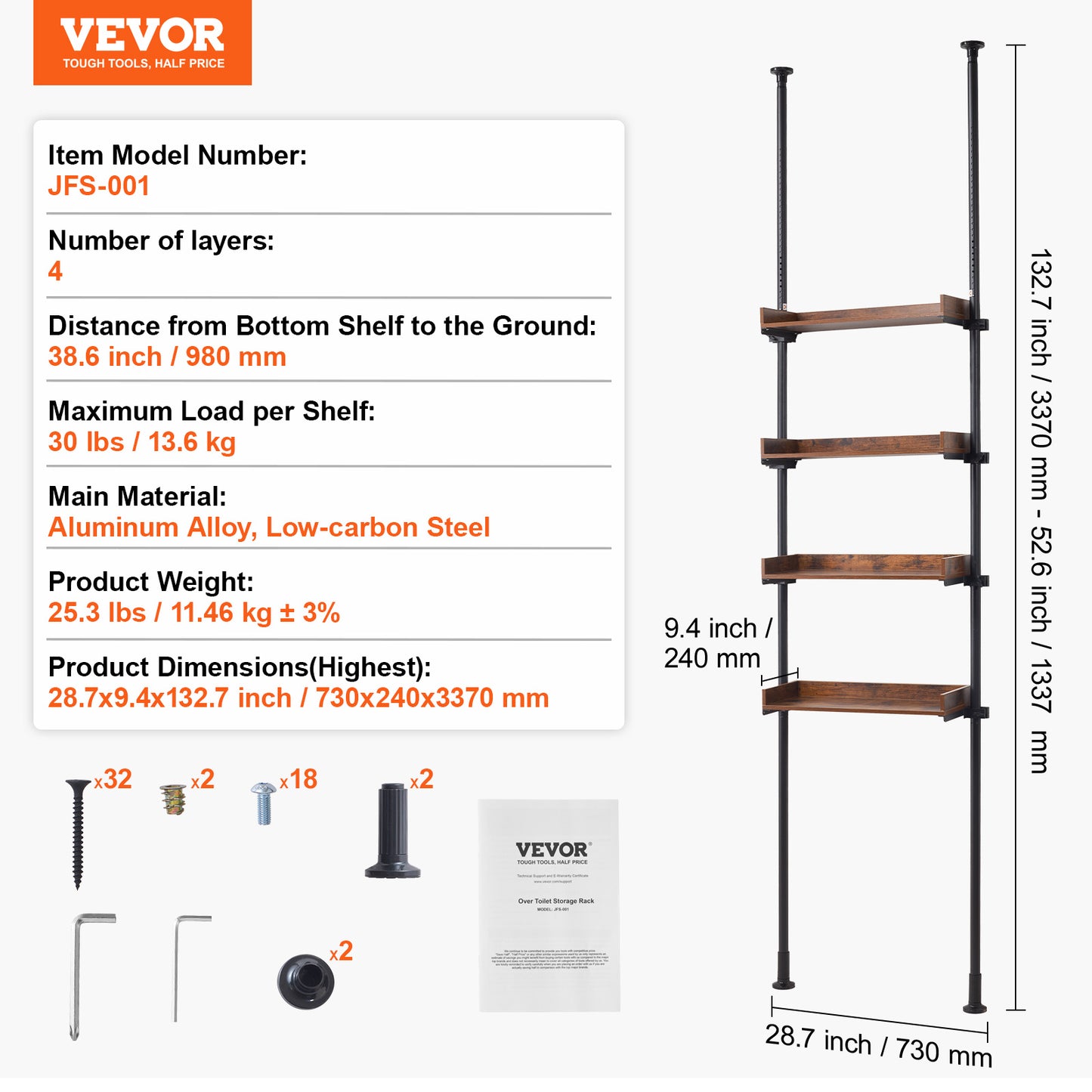 Over The Toilet 4 Tier Bathroom Storage Shelf Organizer
