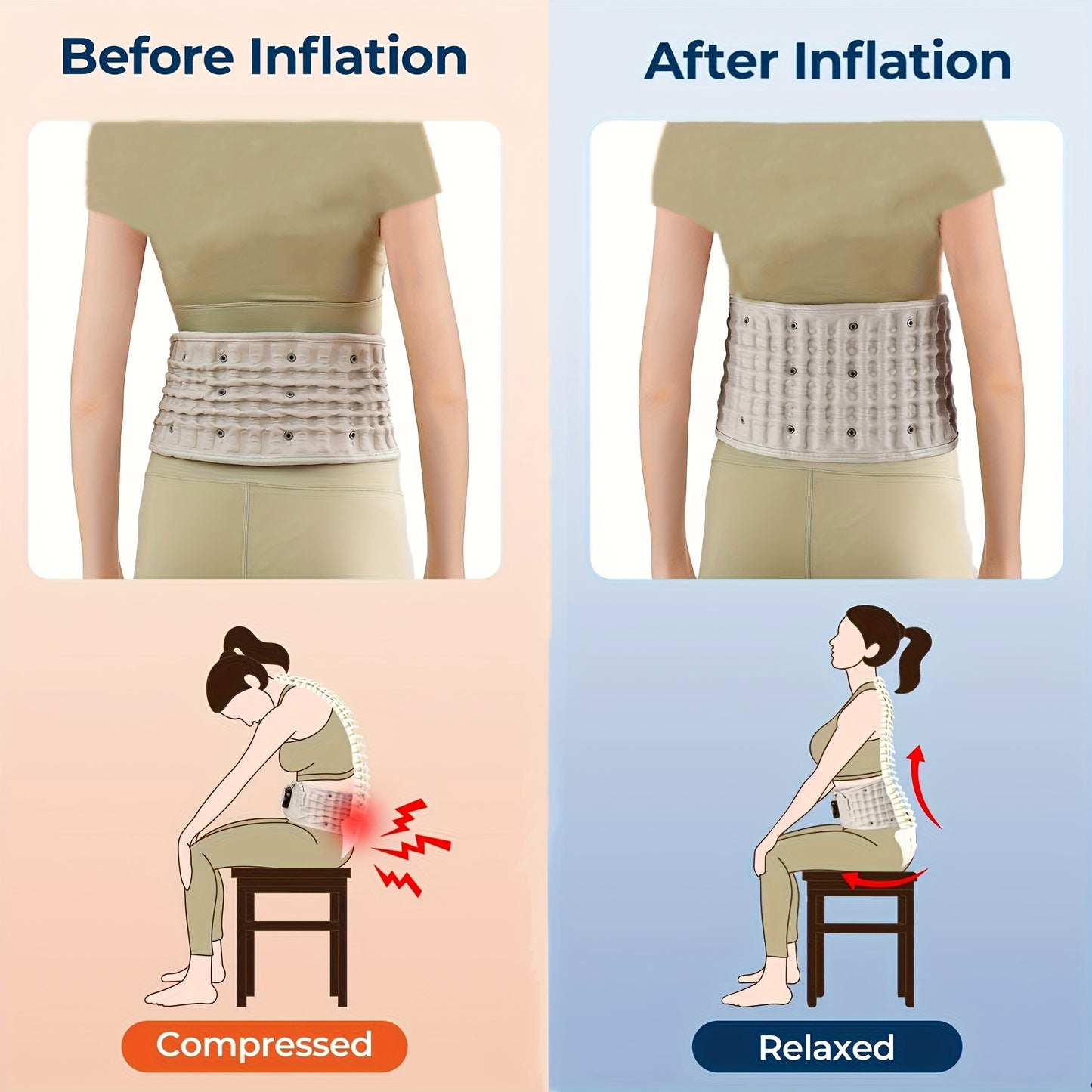 Cordless Portable Inflatable Waist Belt 5000mAh Battery And Back Massage