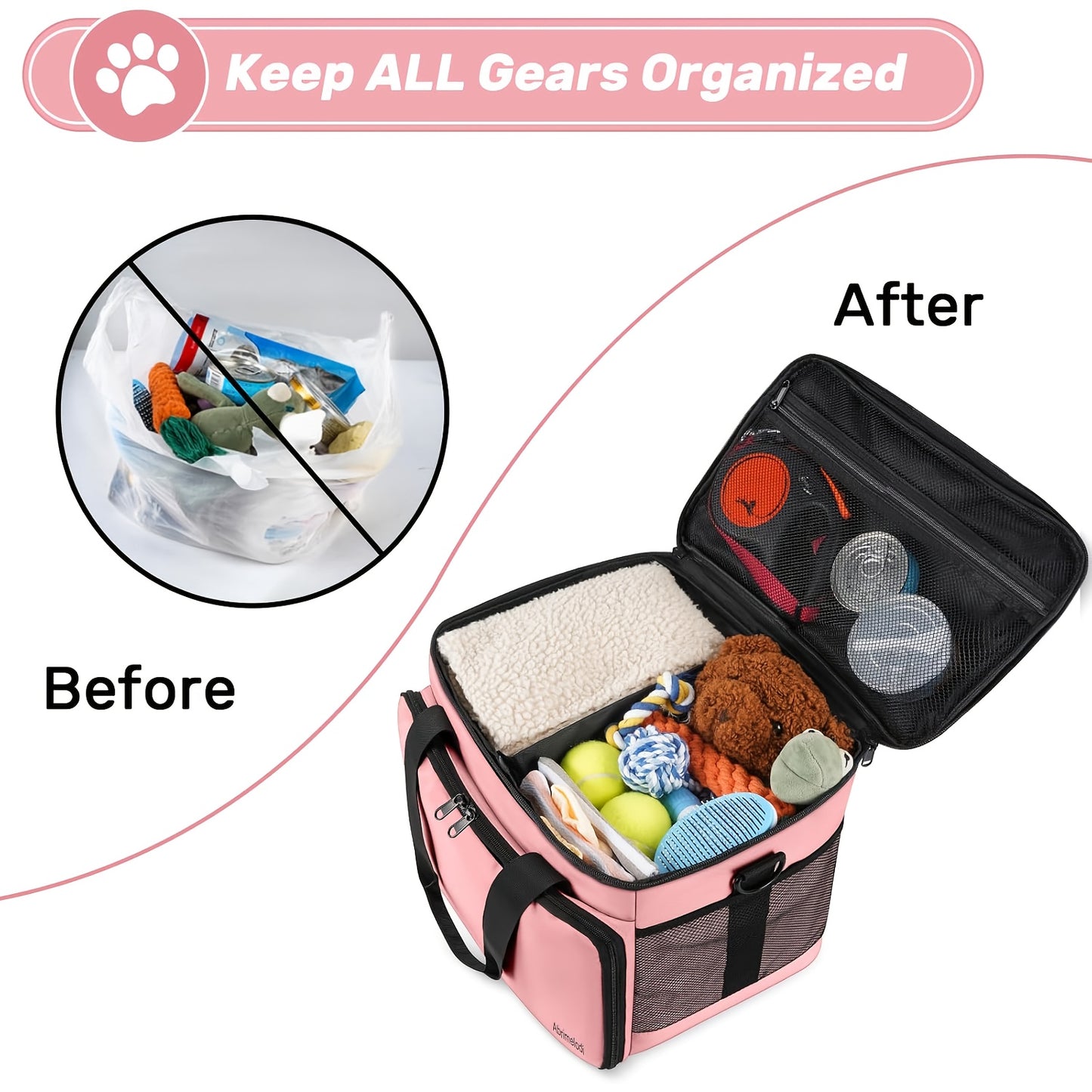 Six Piece Dog Travel Bag Set With Bowls And Containers