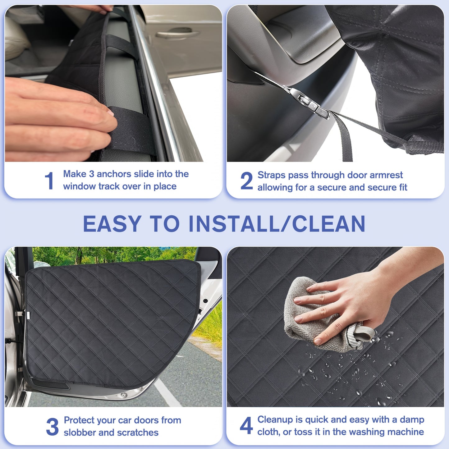 2pcs Quilted Waterproof Dog Car Door Protectors for SUVs