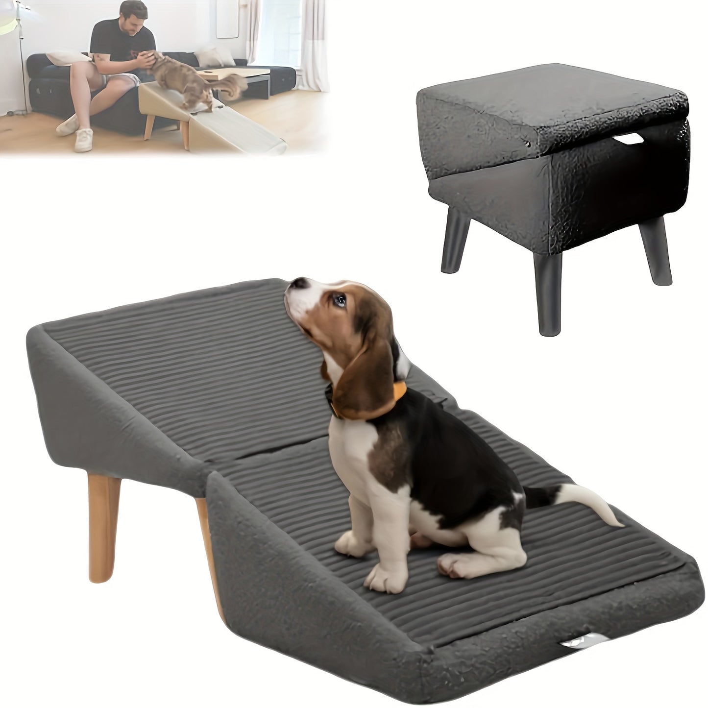 Foldable Pet Ramp And Stairs With Cushioned Surface