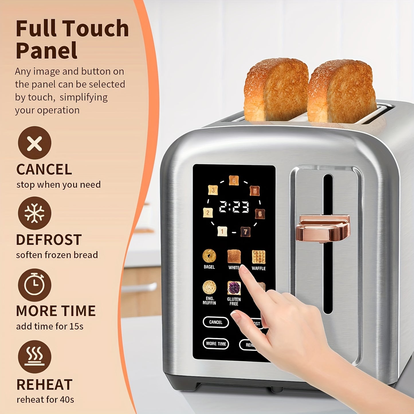 Touch Screen Stainless Steel Smart Toaster For Bagels