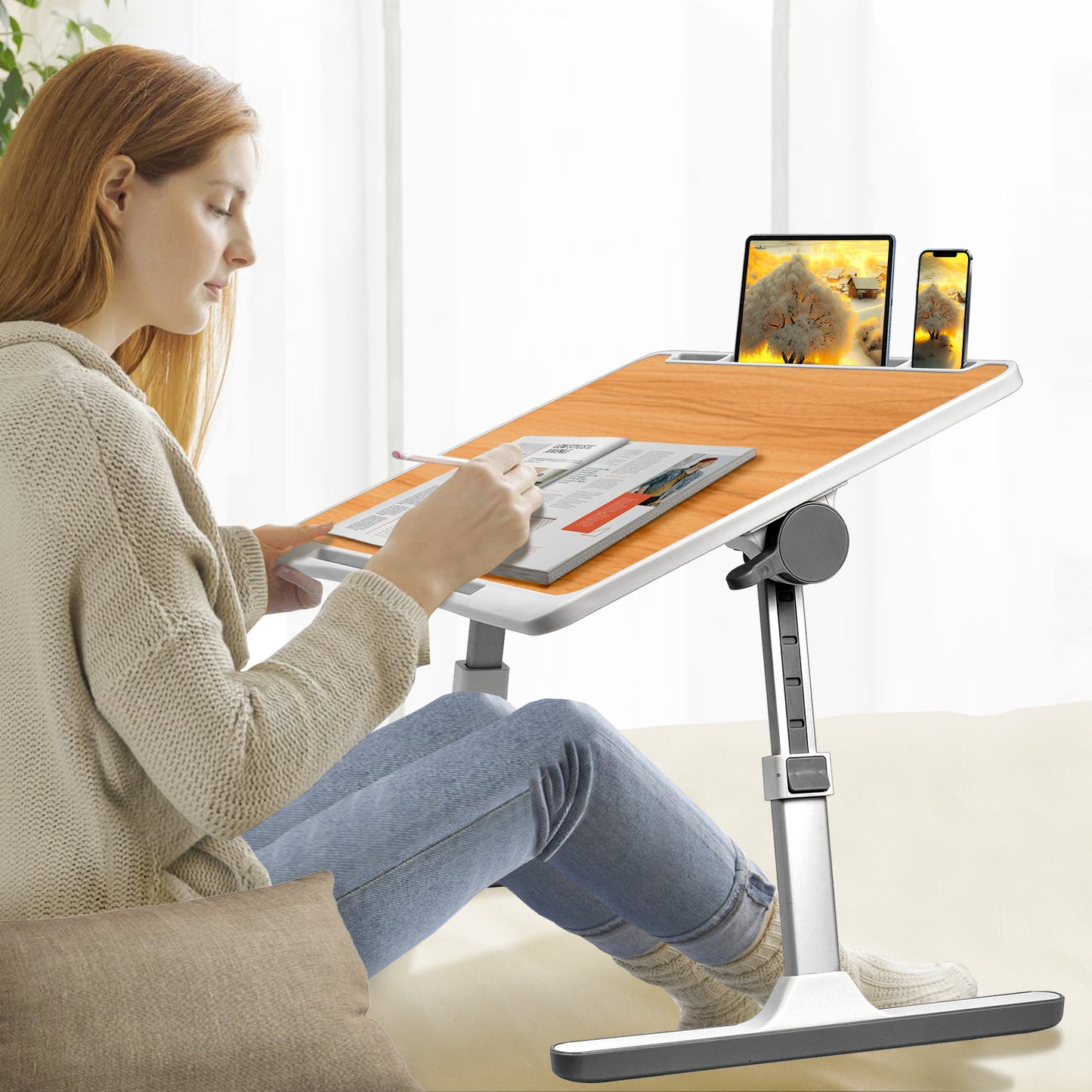 FWPP Adjustable Laptop Lap Desk Stand For Bed USB Light