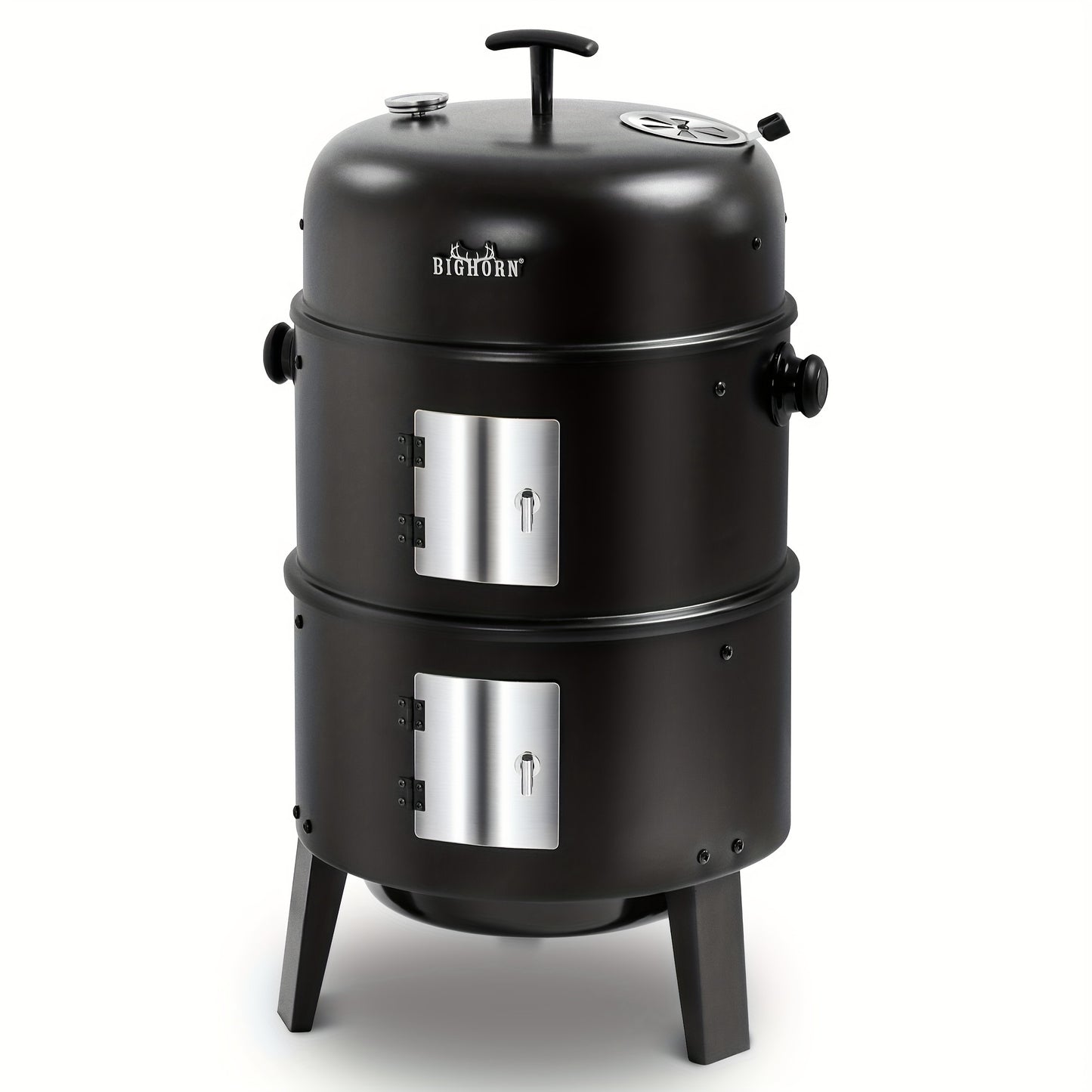 Portable Vertical Charcoal Smoker Grill With Thermometer