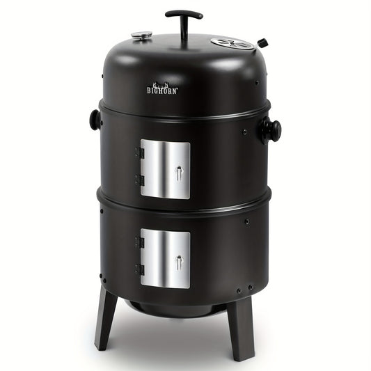 Portable Vertical Charcoal Smoker Grill With Thermometer