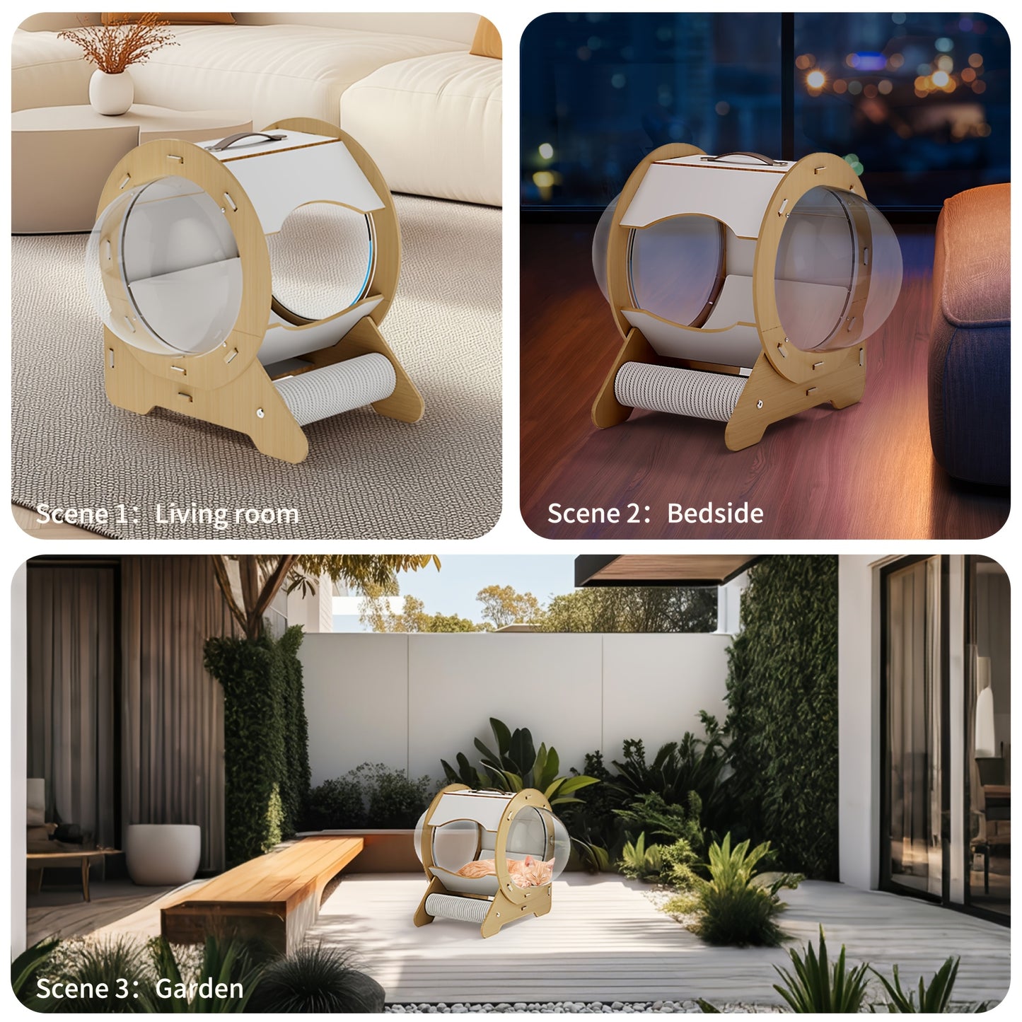 4-in-1 Wooden Cat House for Modern Indoor and Outdoor Use