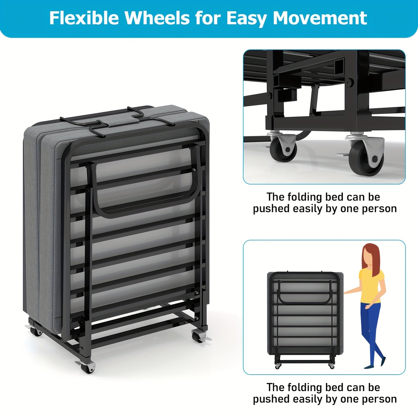 Portable Folding Bed With Memory Foam Mattress For Guests