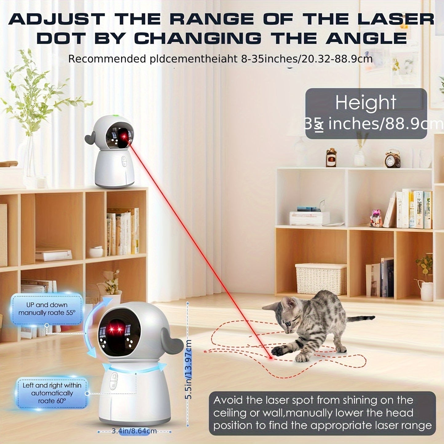 Indoor Cat Laser Toy Rechargeable Dual Laser Modes for Fun