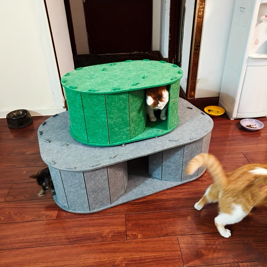 Felt Pet Nest Tunnel Bed with Scratching Board and Toy