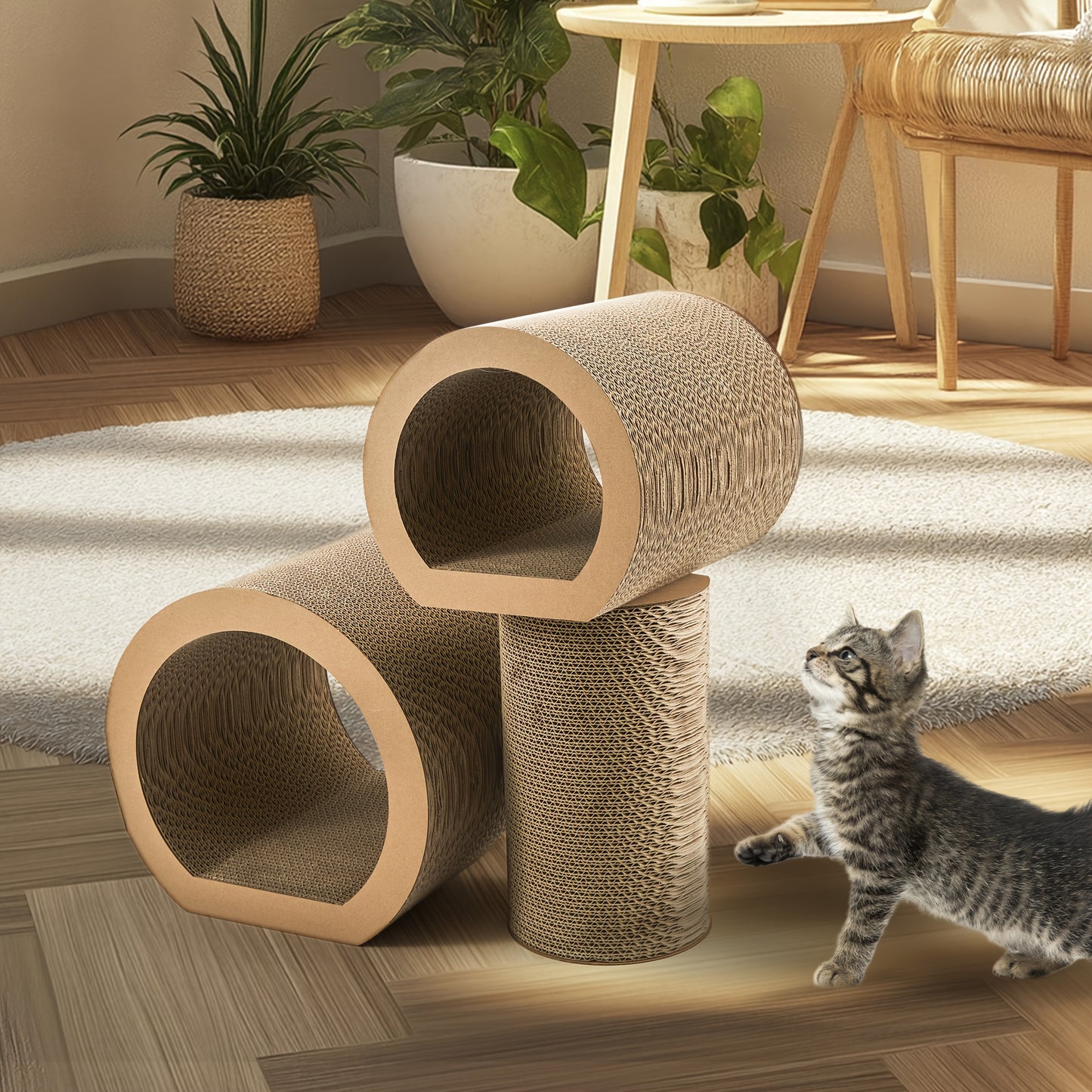 Cat Scratching Board Set With Hidden Wheel Indoor Cat Mat