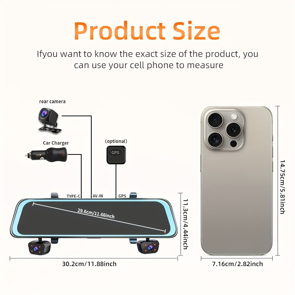 4K Dash Cam Car DVR Mirror Touch Screen Night Vision