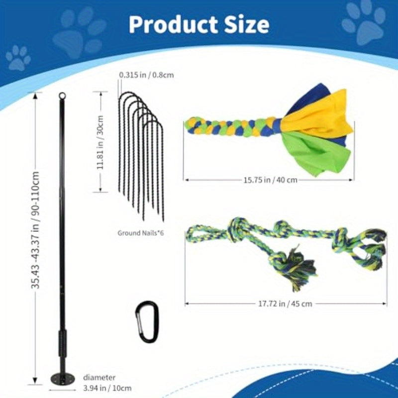 Adjustable Spring Pole Tug Toy With Ground Stake For Dogs