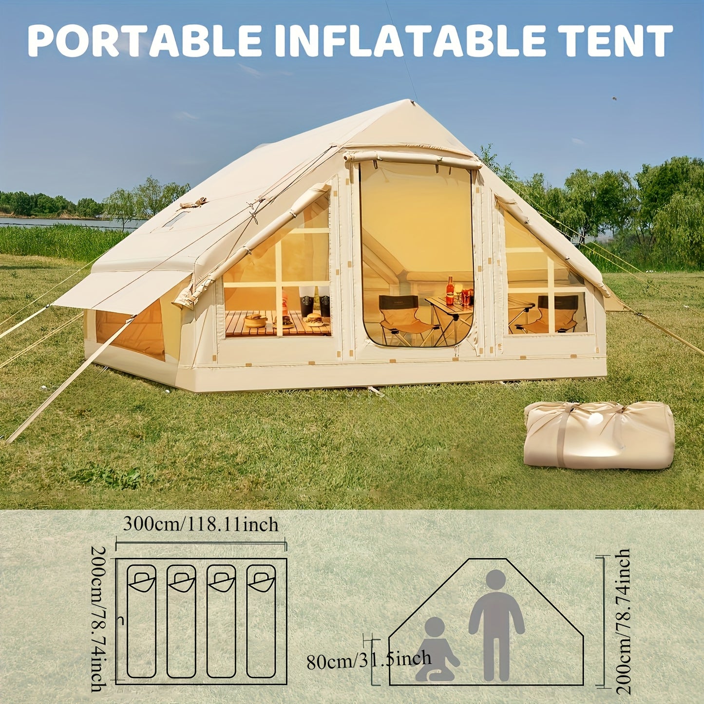 Inflatable Camping Tent With Manual Pump For Easy Waterproof Setup