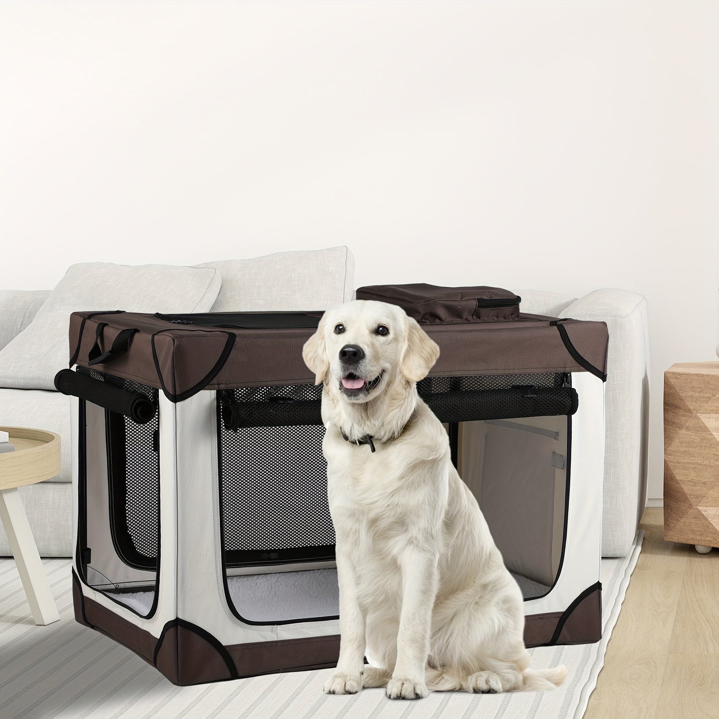Four Door Folding Collapsible Dog Crate With Mesh Kennel
