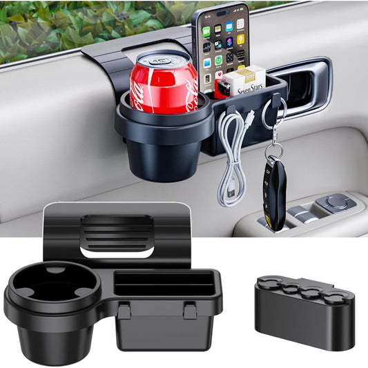 Hanging Car Cup Holder With Storage Tray And Coin Organizer