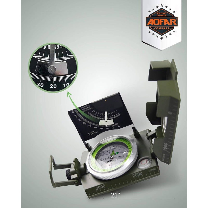 Lensatic Compass With Inclinometer And Waterproof Sight