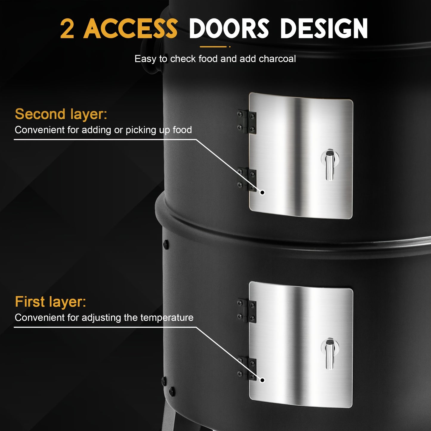 Portable Vertical Charcoal Smoker Grill With Thermometer