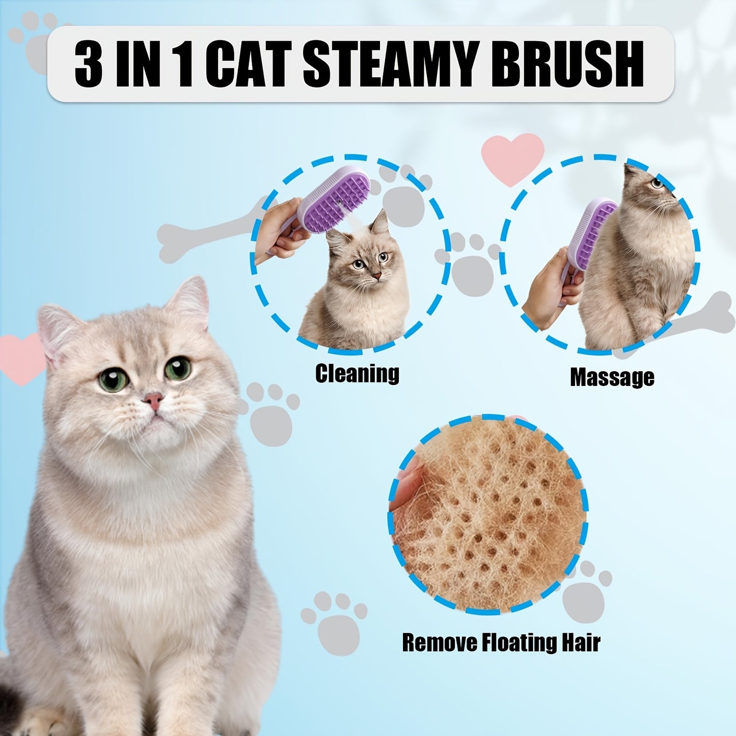 3In1 Pet Steam Brush With USB Charging Rotating Cat Dog