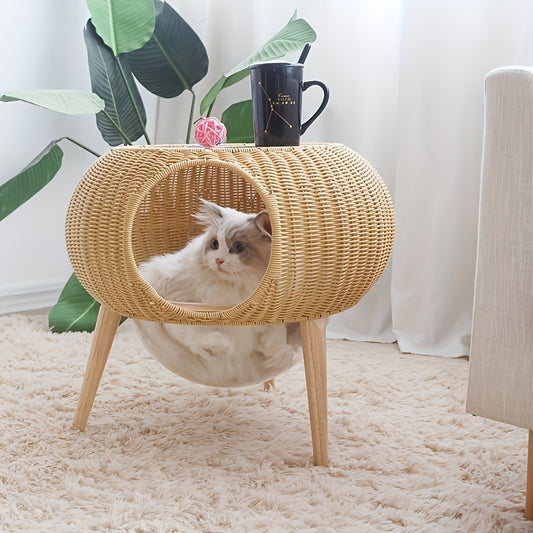 Transparent Space Capsule Cat Hammock With Storage Table
