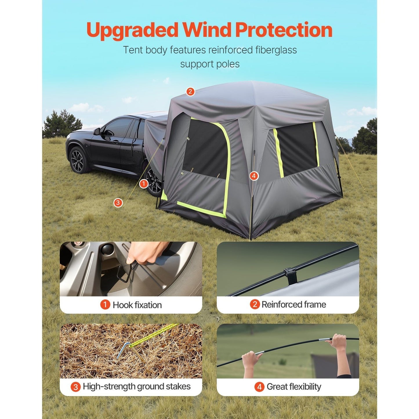 SUV Camping Tent With 2 Doors Waterproof For 5 To 8 Person