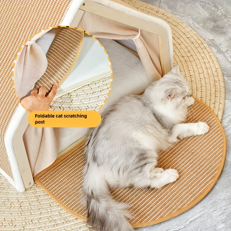 Semi-Enclosed Cat House With Scratching Pad For Cozy Comfort