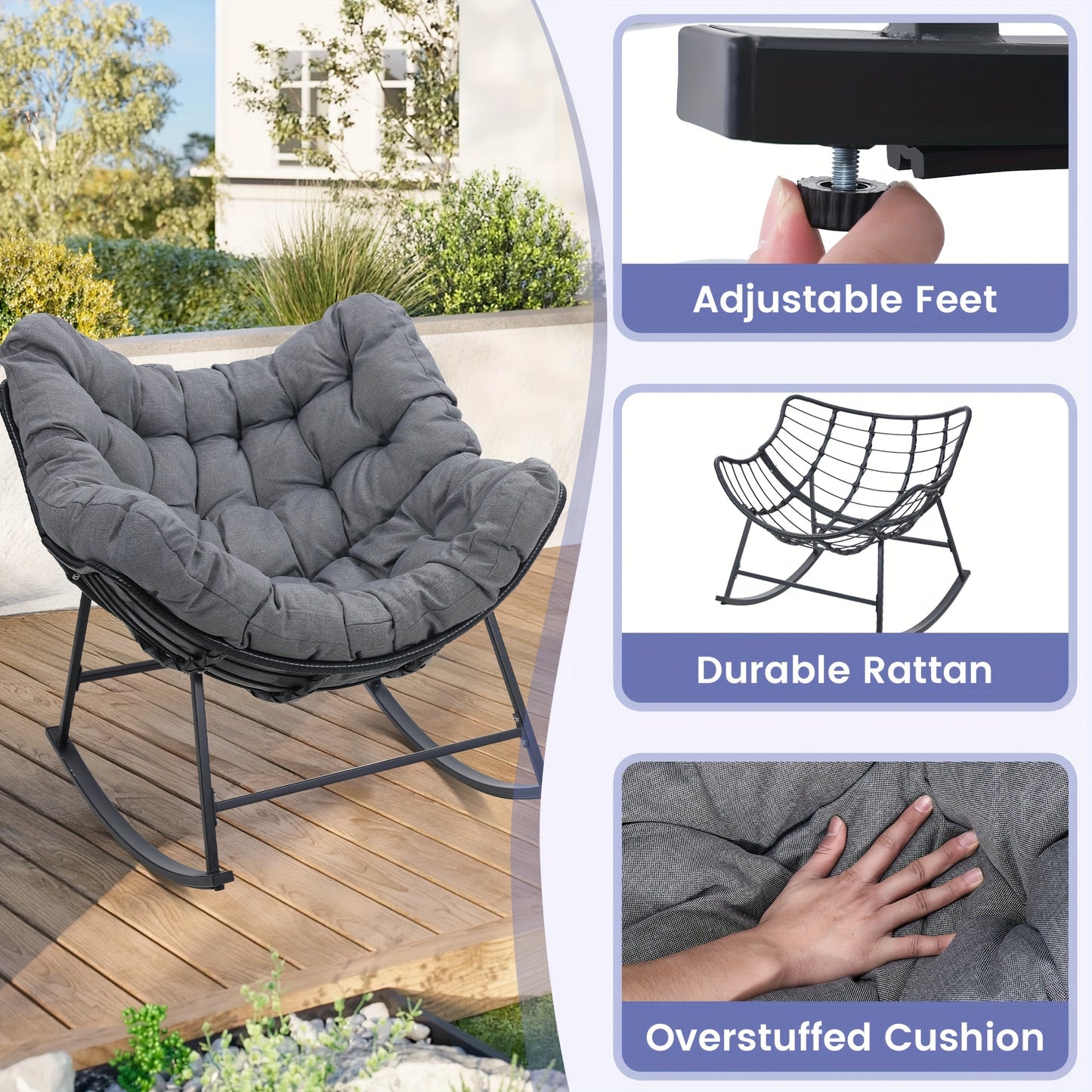 KROFEM Modern Egg Style Papasan Wicker Rocker Cushion