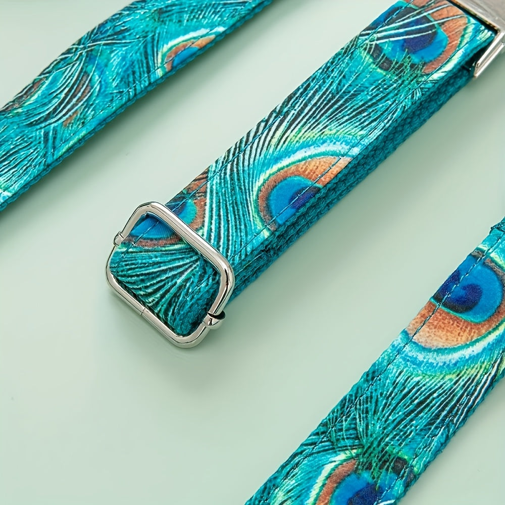 Personalized Dog Collar With Peacock Feather Design ID Tag