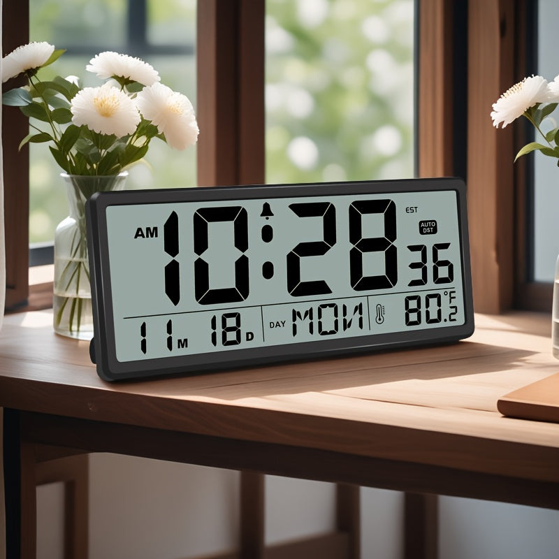 Large Display Digital Wall Clock with Temperature and Date