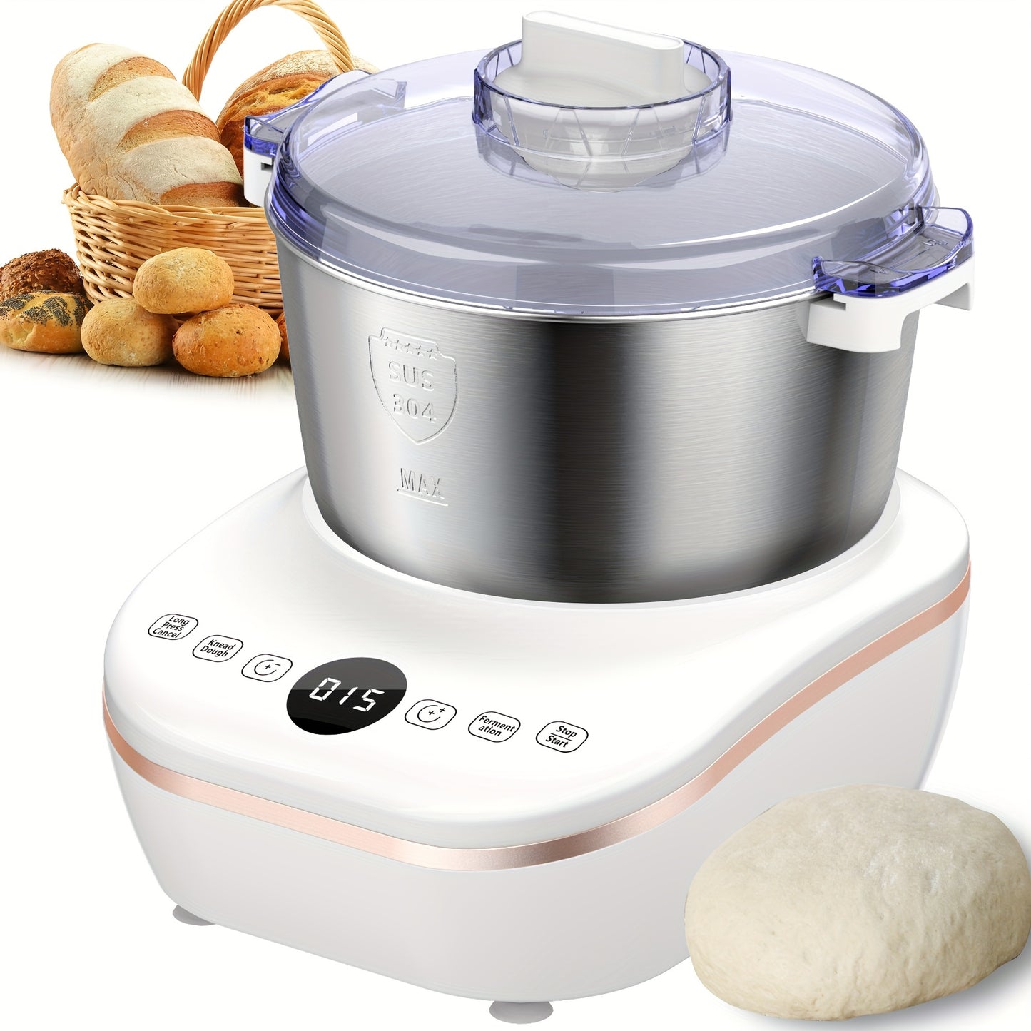 Dough Mixer With Ferment Function And Stainless Bowl