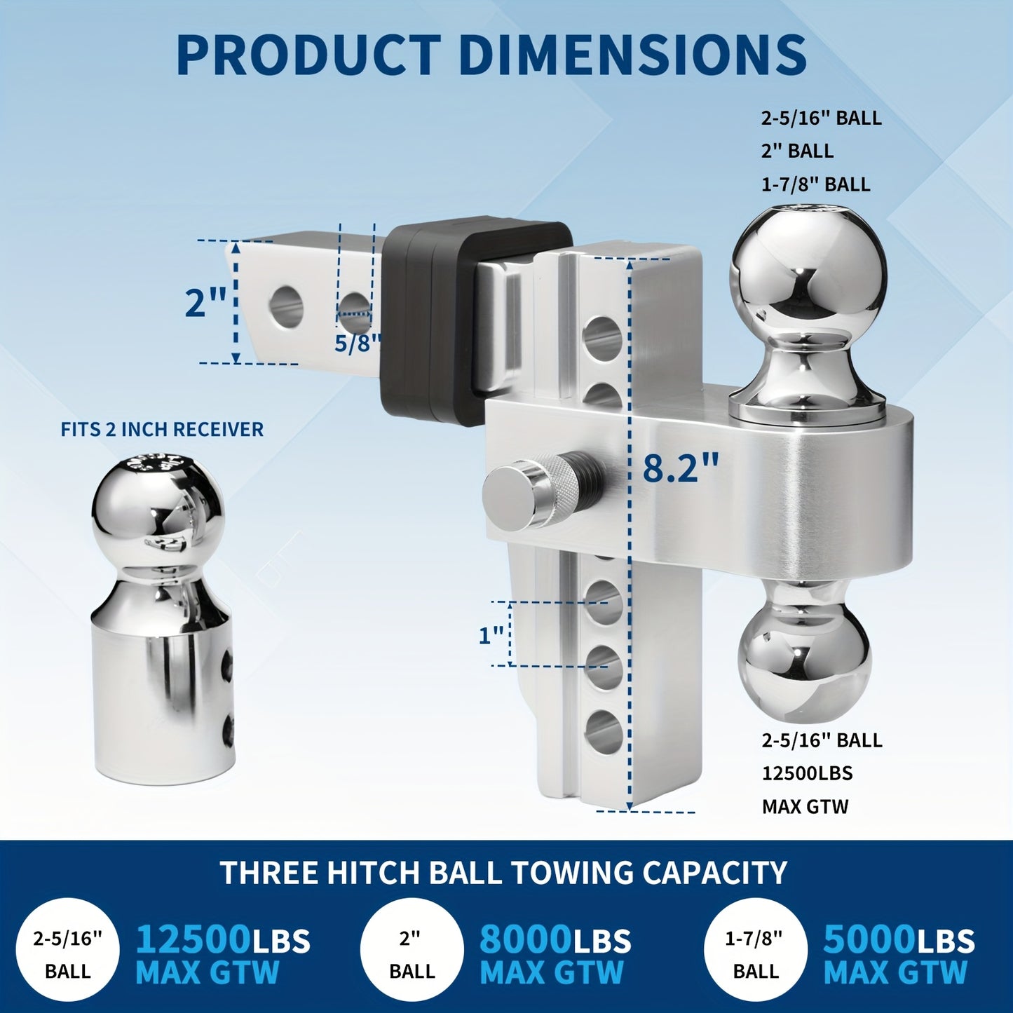 Heavy Duty Adjustable Drop Hitch with Tri-Ball and Anti-Theft