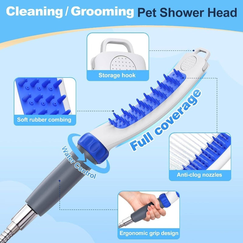 Dog Shower Attachment With Bristles Deshedding Massaging Hose