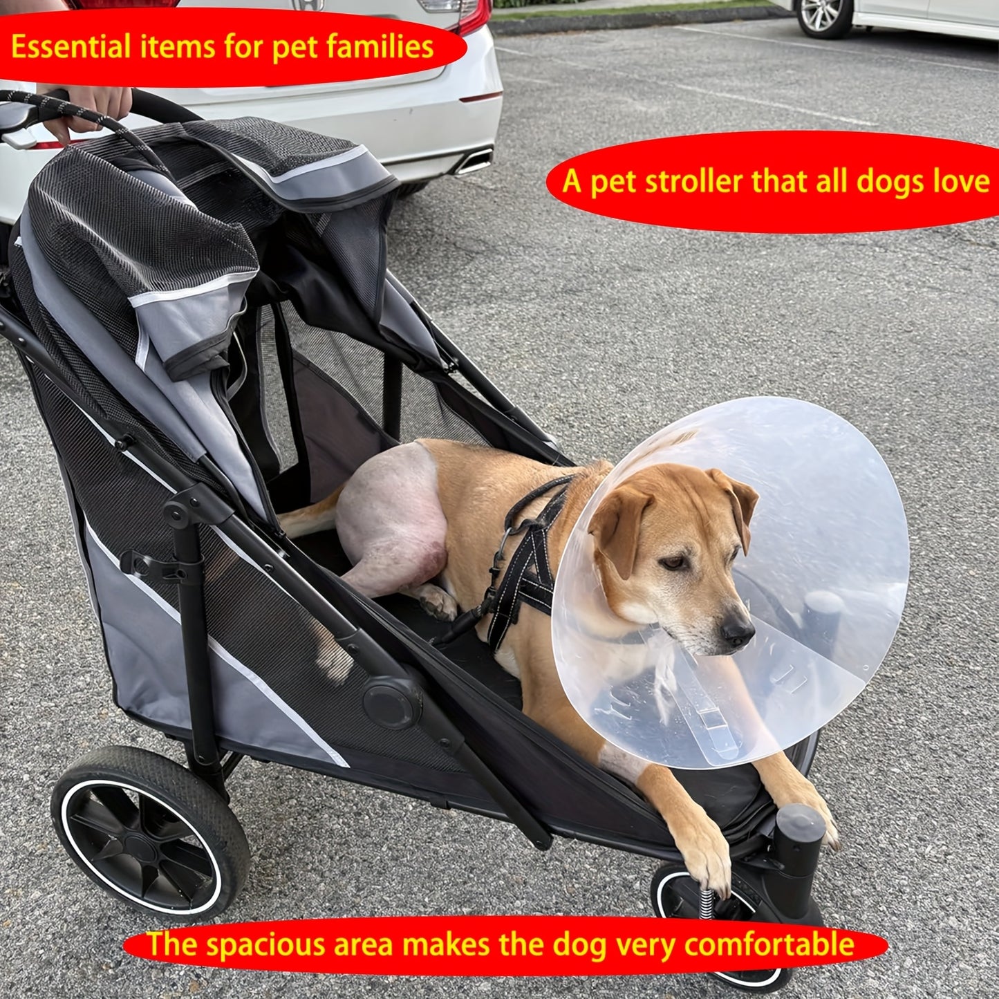 Heavy Duty Dog Carrier Stroller With Folding Wheels