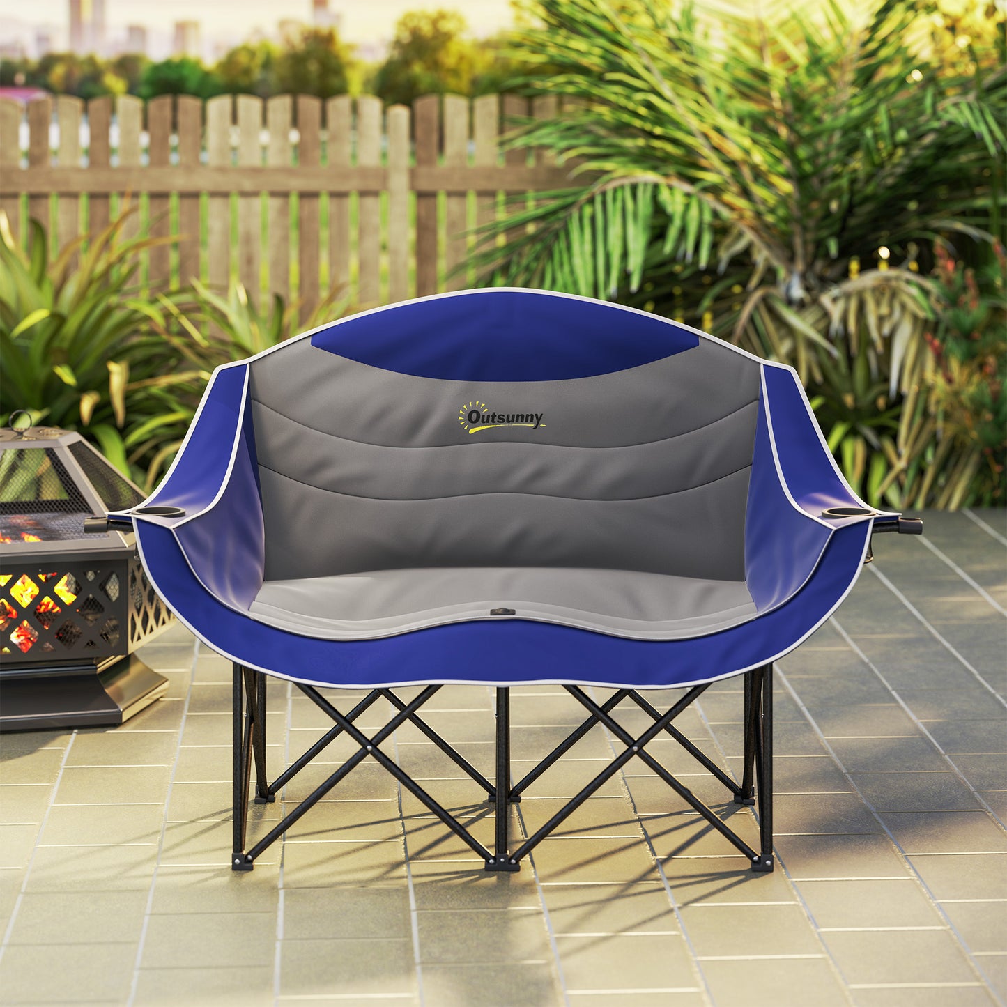 Double Padded Camping Chair for Two With Cup Holders