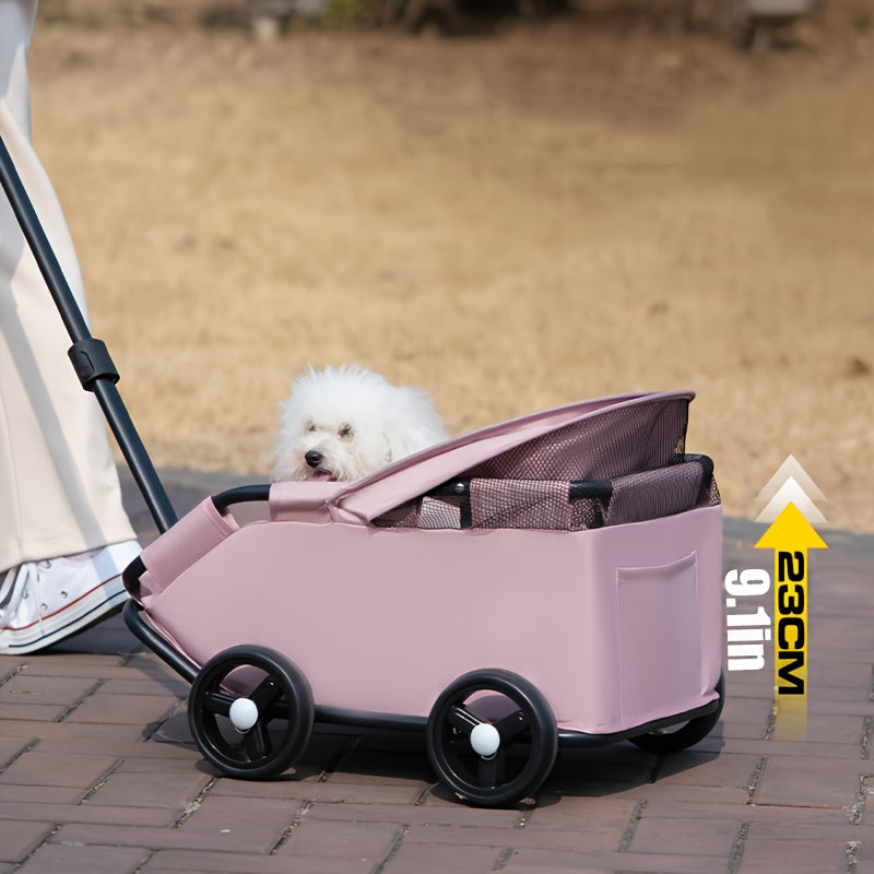 Foldable Pet Stroller With Storage Pockets And Safety Straps