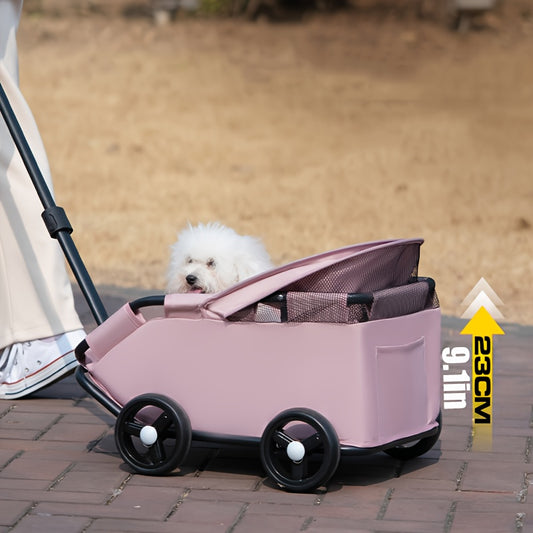 Foldable Pet Stroller With Storage Pockets And Safety Straps