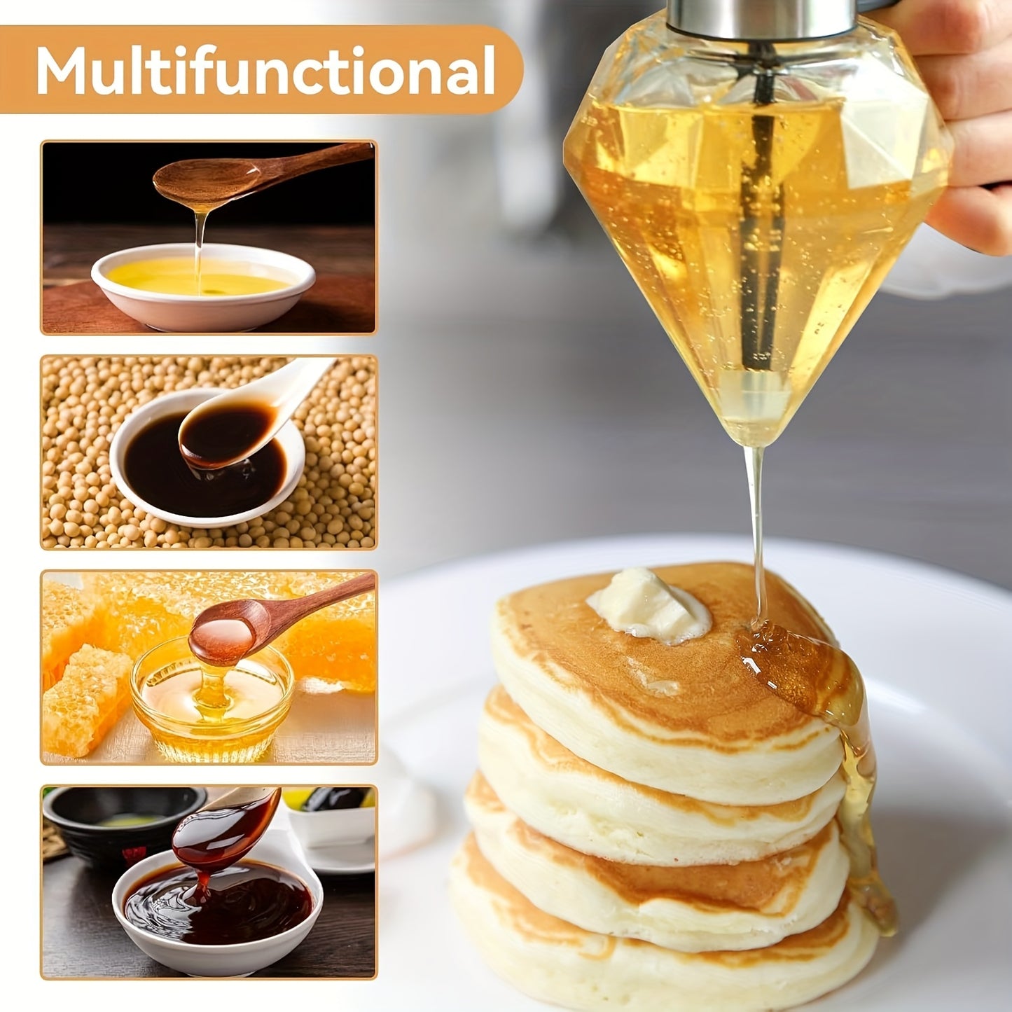 Stylish Glass Honey Dispenser No Drip With Scoop For Syrup