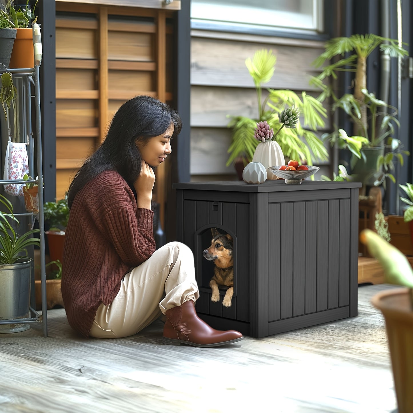 Weatherproof Resin Outdoor Dog House for Small Dogs