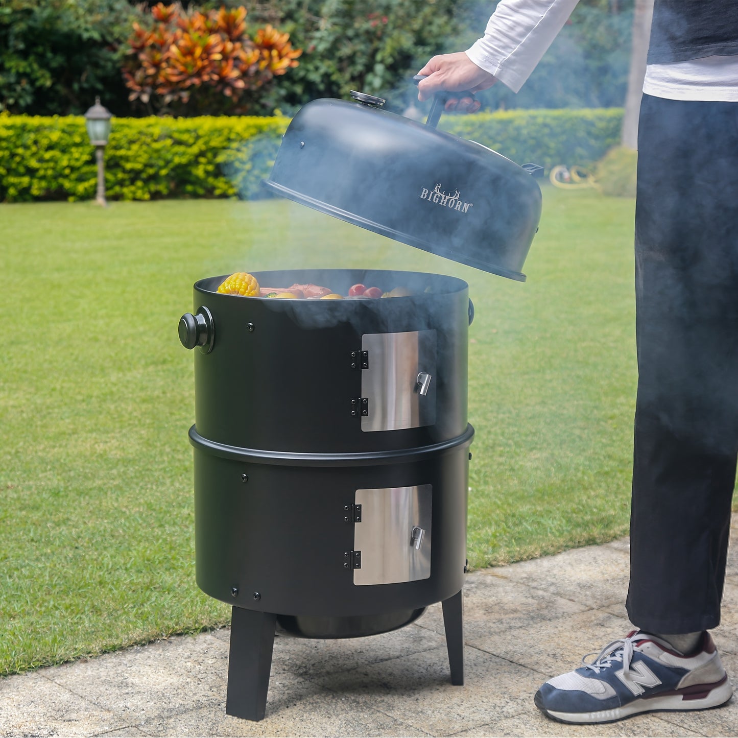 Portable Vertical Charcoal Smoker Grill With Thermometer