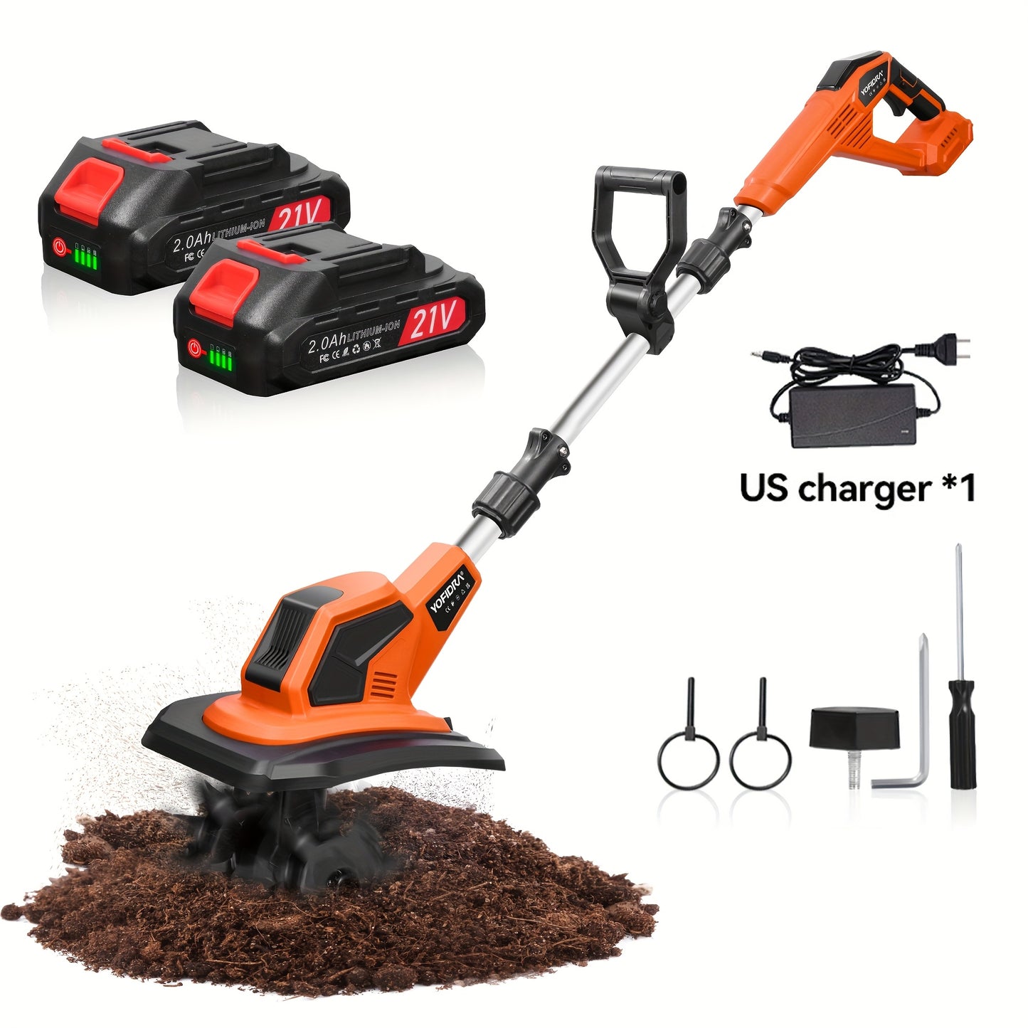 21V Cordless Tillage Machine With Two Batteries And Charger