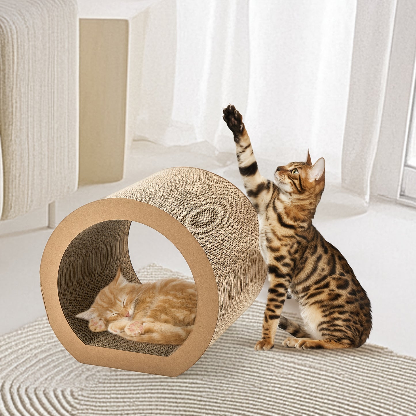 Cat Scratching Board Set With Hidden Wheel Indoor Cat Mat