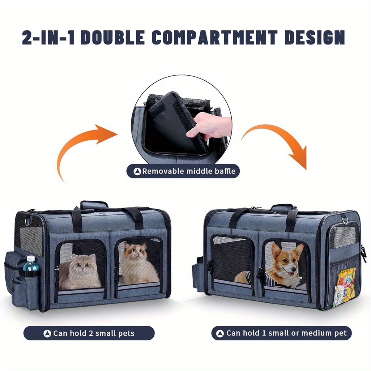 Foldable Double Cat Carrier For Outdoor Travel
