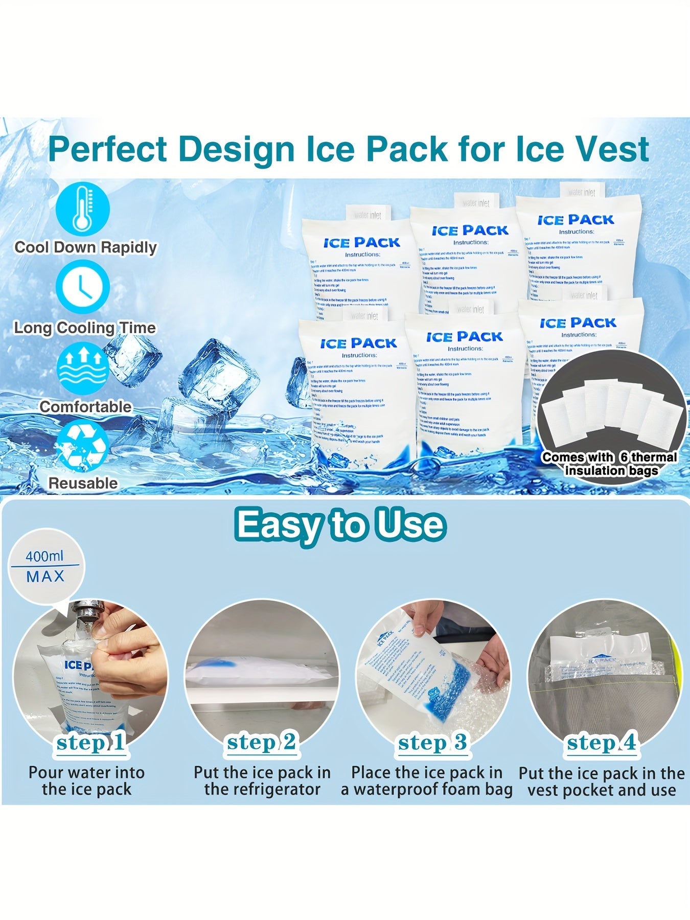 Cooling Vest With Ice Packs For Hot Weather Work Adjustable