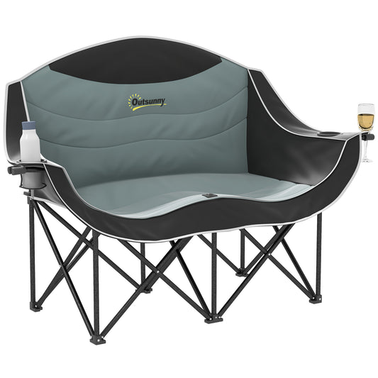 Double Padded Camping Chair for Two With Cup Holders