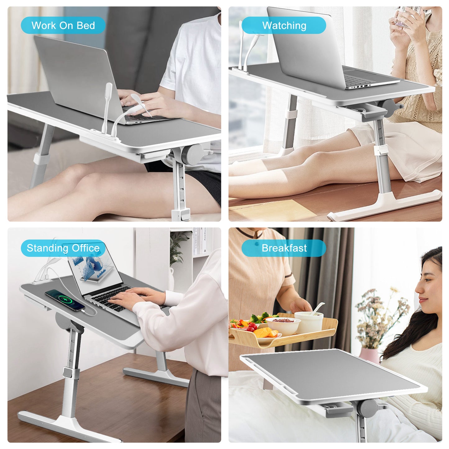 FWPP Adjustable Laptop Lap Desk Stand For Bed USB Light